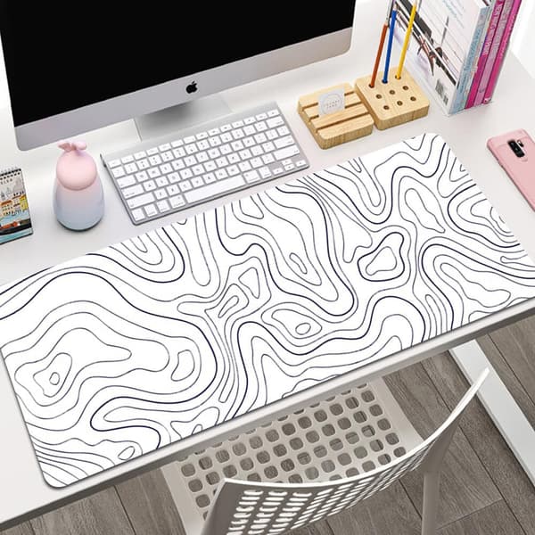 Gamingmusematte med sydde kanter, 80x30/90x40cm, hvit