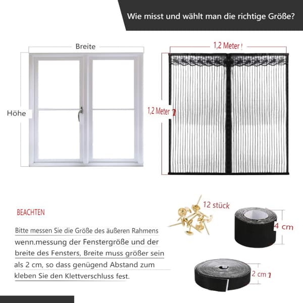Magnetisk fluenetting for vinduer (120 x 120 cm, hvit)