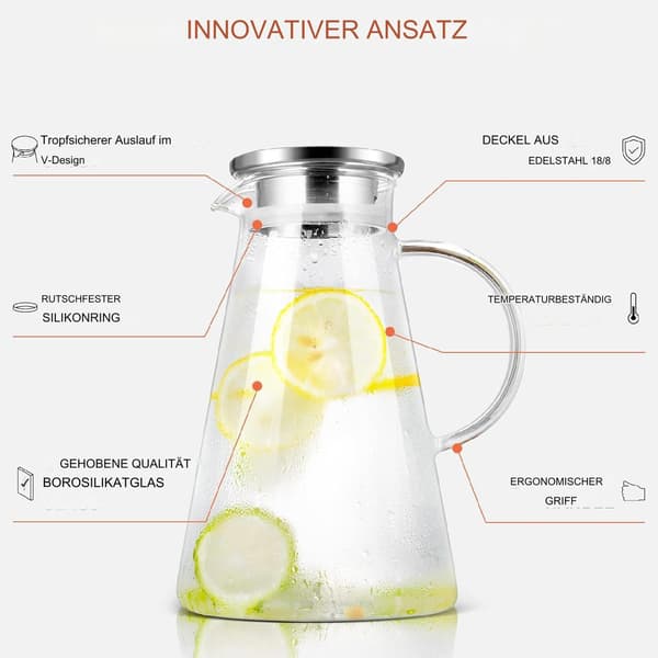 Glaskaraffel/kande, 2 L, med låg, til varmt eller koldt vand