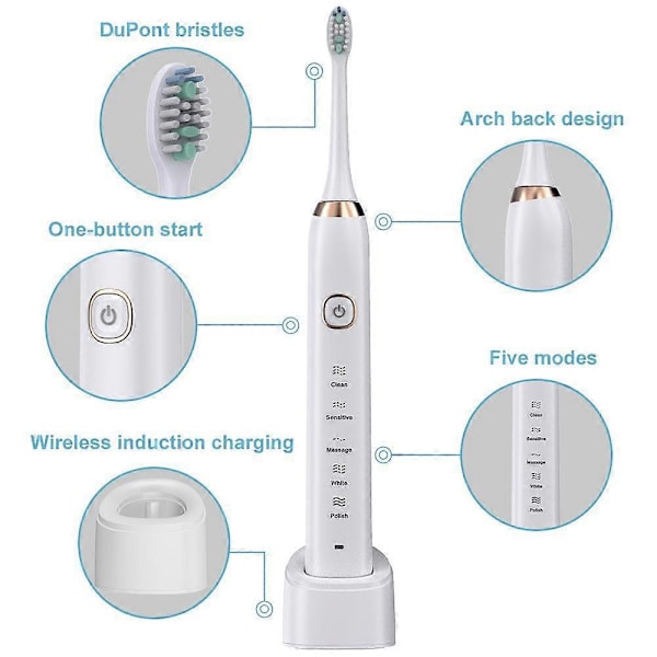 Sarmocare S100 IPX7 Vedenkestävä Kannettava Sonic Sähköhammasharja 8 Harjaspäällä