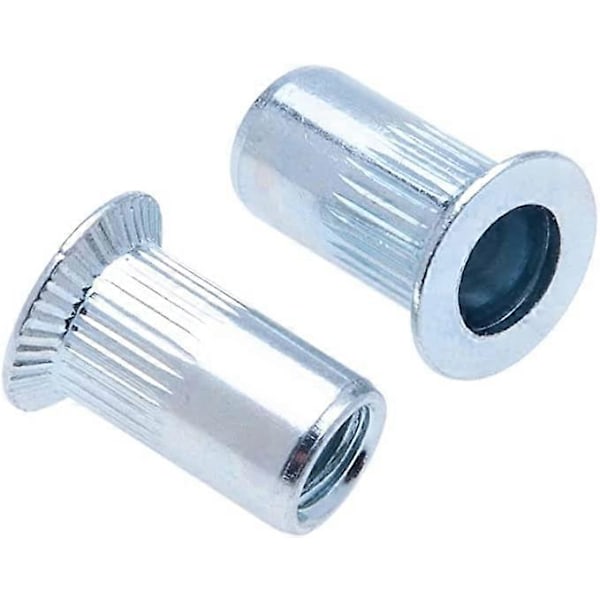 M6 blindkrympehylse, forsenket hode, riflet rundt skaft, åpen gjenget innsats, 6mm riflet sinkbelagt stål, blindmutter for stål, legering, kobber, plast, fi