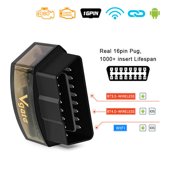 Vgate Icar Pro Bluetooth 4.0 (ble) Obd2 Obdii Fejlkodelæser Bil Check Engine Light Med Elm327 Adapter