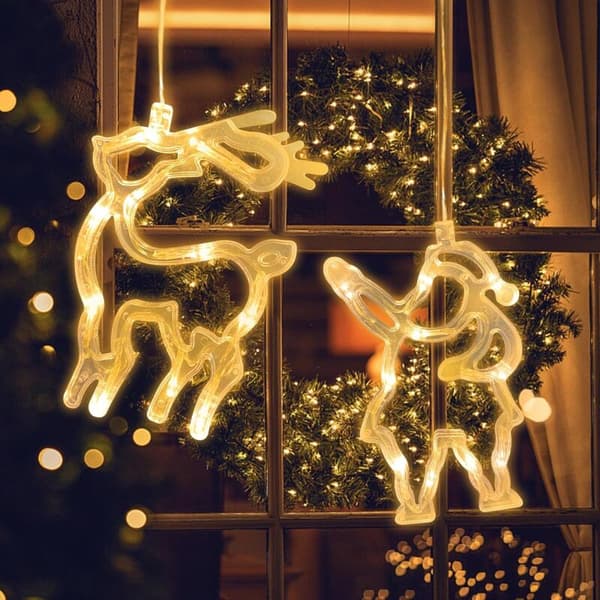 Julemands- og rensdyr-julelys, LED-julevindueslys, batteridrevet, timer, lyskæde til jul