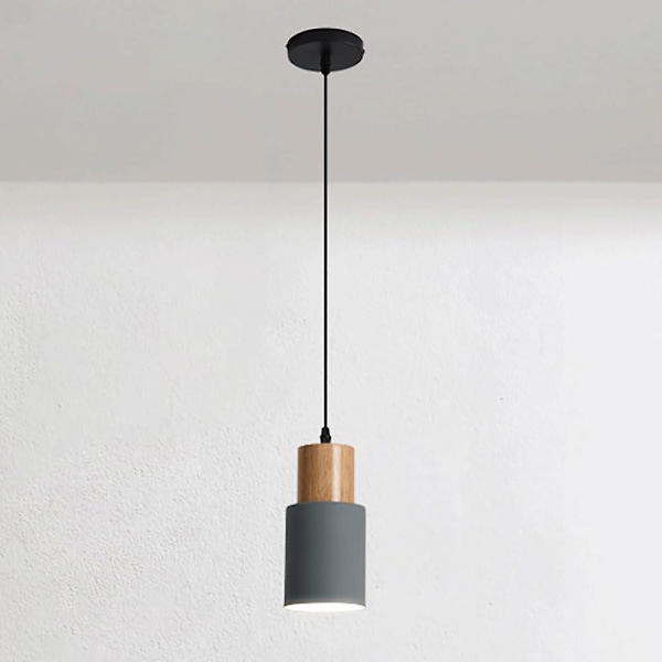 Mini nattbordslampe, trependellampe med sylindrisk skjerm, metallpendellamper, E27 lysarmatur - grå