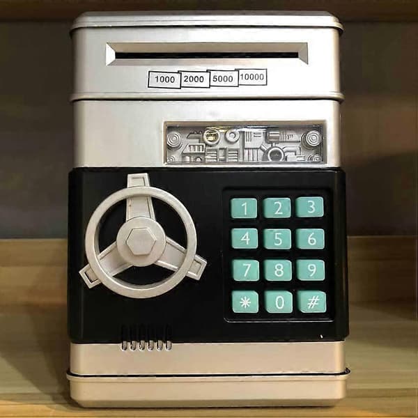 Elektronisk sparbössa för barn 3-12 år, sparbössa säkerhetsbox med kod, barnsäker sparbössa ATM leksak, barnsäker box present till pojke flicka