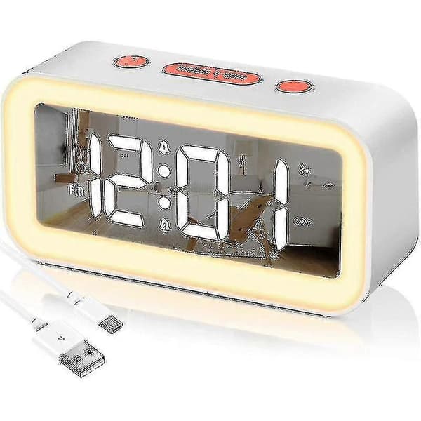Digital vekkerklokke, dimbart speil LED-ur (hvit)