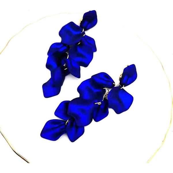 (Blå) Akryl Rosblad Örhängen Hängande Överdrivna Blomörhängen Droppformade Blommiga Tofsörhängen Blue