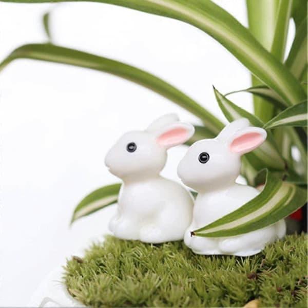 Set med 10 Miniatyr Kanin Ornament för Förtrollad Trädgård