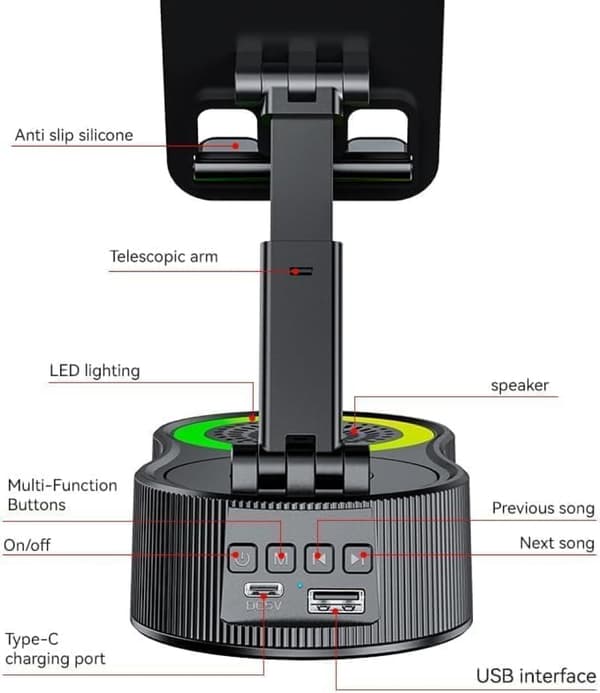 Løftende og roterende tre-i-én mobiltelefonholder Bluetooth-højttaler Mobiltelefonholder med Bluetooth-højttaler sort