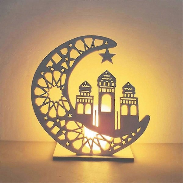 Trehåndverk Ornament Lampe Midtøsten Festival Eid Dekorativ Lampe Måne LED Dekorative Lamper, C