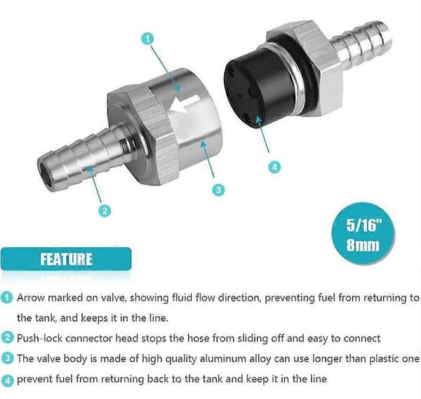 2 st Bränsle backventil, 6 mm Aluminiumlegering Bensin Diesel Bränsleledning Backventil för Bil Motorcykel Husvagn Backventil