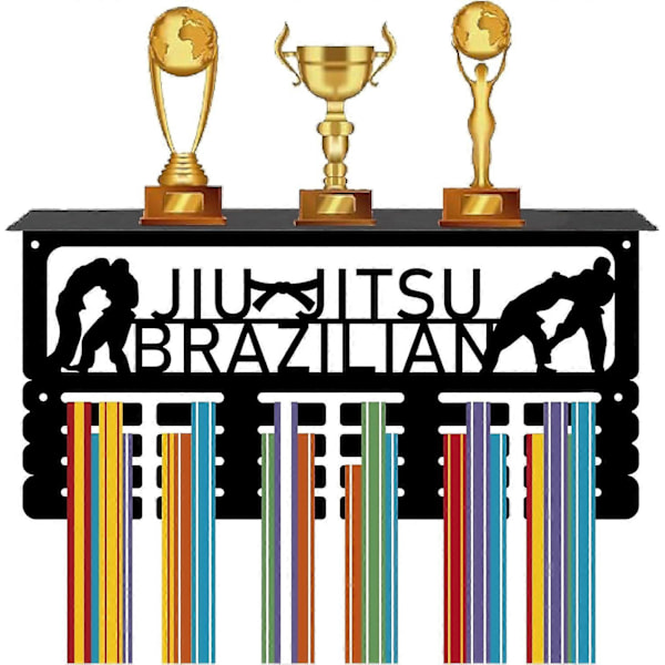 Brasiliansk Jiu Jitsu Medaljeholder Display Trofæhylde BJJ UFC Medaljeholder med Hyldestativ Sport 4 Rækker Metal Hængende Vægmonteringsramme Holder 70+ Medaljer