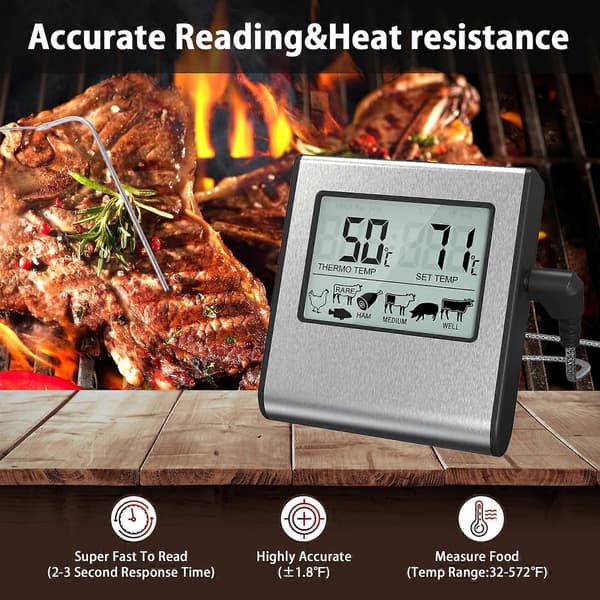 TP16 Digitalt Køkkenkødtermometer med Stort LCD-Display til Røgeovn Køkken Godbidder BBQ Grill Termometer med Timer og Rustfrit Stål Tempe