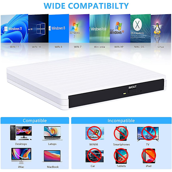 Ulkoinen CD DVD -asema, ulkoinen CD-kirjoitin USB3.0 Type-c -liitännällä, kannettava ohut ulkoinen CD/VCD/-RW/ROM-asema kannettavalle tietokoneelle