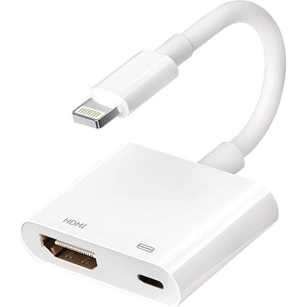 Lightning till HDMI-adapter, 1080P Digital Synk Skärmkonverterare AV-adapter med Laddningsport Kompatibel med iPhone 12/11/XS/XR/X/8, iPad på HDTV/Monitor