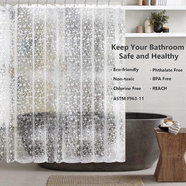 Duschdraperi för badrum, Transparent 3D-stenmönster, Vattentvättbar, Mögelfri, med 12 plastöljetter och krokar, för dusch eller badkar hemma (180 x 180 cm)
