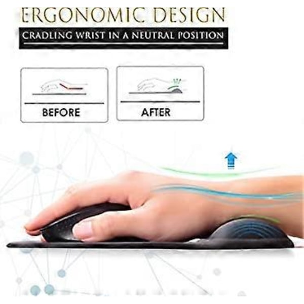 Ergonomisk musmatta med handledsstöd, gelmusmatta med handledsstöd, bekväm datormusmatta för bärbar dator, smärtlindrande musmatta med halkfri PU