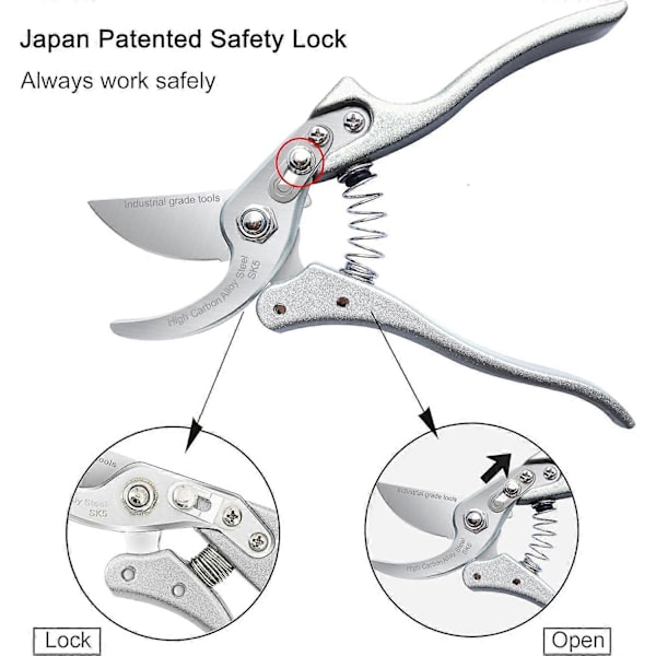 Japansk beskæresaks, 8 tommer professionelt bypass-design, ergonomisk haveredskab