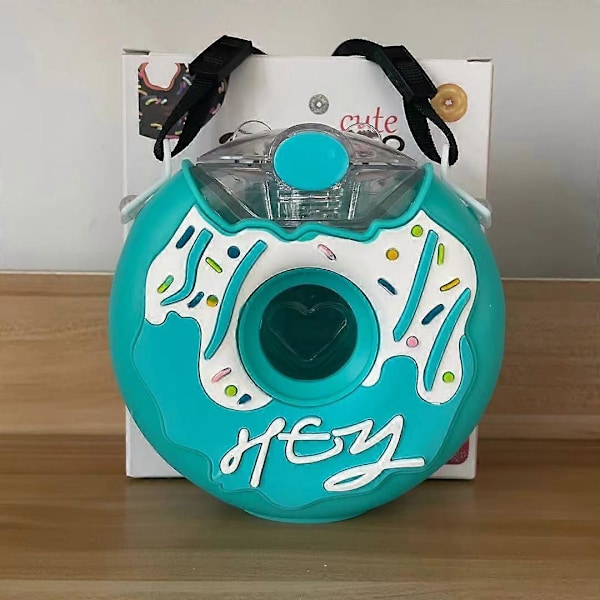 (B) Donut Flaske 380ml, Bærbar Søt Kawaii Vannflaske med Sugerør og Skulderstropp, Kreativ Lekkasjesikker Donutformet Tumbler, Tegneserie Donut Out for Barn