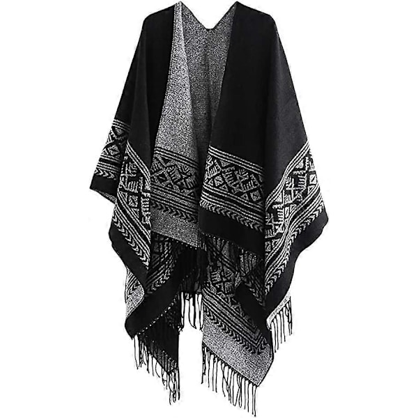 Poncho Sjal Elegant Varm Åben Firkantet Efterår Vinter Kvinde