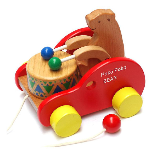 Trätrumma Solid Pull Toys Pedagogisk leksak för barn