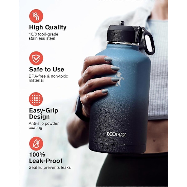 Isolert Stor Metall Vannflaske i Rustfritt Stål for Sport Gym Halv Gallon 64 oz