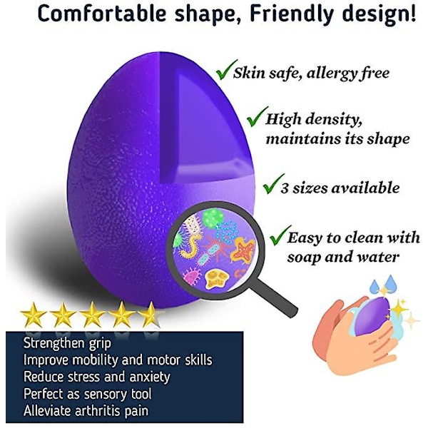 Bleu Ovala Träningsbollar för Handrehabilitering - Antistressbollar (4 Stycken Med 3 Motståndsnivåer)