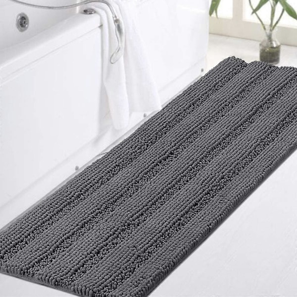 Stor Grå Plysch Chenille Halkfri Tvättbar Super Vattenabsorberande Mjuk Badrumsmatta för Badrum 47x17