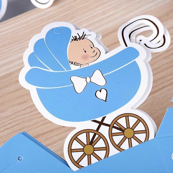 48 st Dop Presentaskar Barnvagn Form Papper och Band Ask Presentask Godisask med Pojke Flicka Bordsdekoration för Baby Shower Bröllop Baby Sho