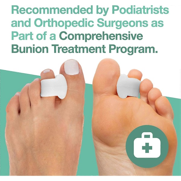 4-pack Gel Tåseparator (Vit) för Överlappande Tår, Hallux Valgus, Stortåjustering, Stöd & Mellanlägg