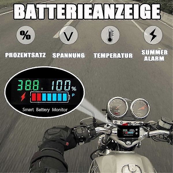 IPX7 Vandtæt Batteriovervåger med Beslag 7 100V, Bil Motorcykel Golfvogn Batterimåler Summer Alarm &amp; Temperatur