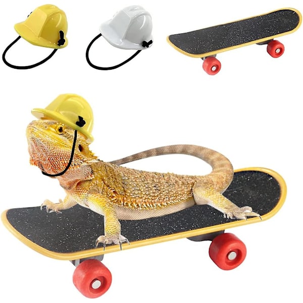 Skjeggagam Tilbehør Liten Ingeniørhatt for Skjeggagam Øgle Konstruksjonshjelm Hatter og Mini Sparkesykkel for Hamster Øgle Papegøye Reptil Sm