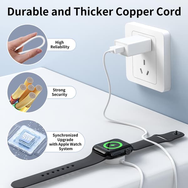 EGK Magnetisk Hurtigoplader til Apple Watch, Trådløst Opladerkabel til Alle iWatch Serier (1 m)
