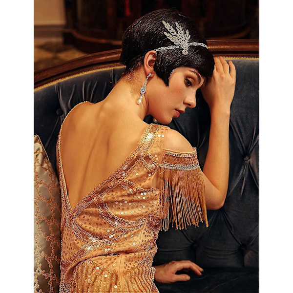 1920-luvun asusteet Hieno puku Pääpanta Kristallinen Flapper-pääpanta Gatsby 1920-luvun Art Deco -pääpannat Inspiroitu Lehtikruunu Helmi