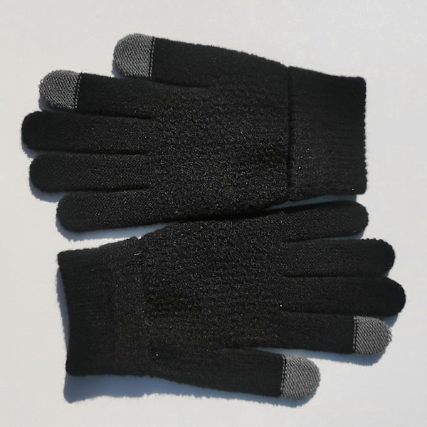 1 Par Full Finger Touch Screen Strikkede Hansker for Løping Fortykket Varm Ensfarget
