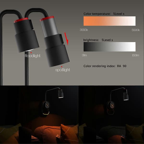LED Nattbordslampe, Øyebeskyttelse Magnetisk Suge Nattlys Multifunksjonell Vegglampe for Studenthybel Studering/Lesing