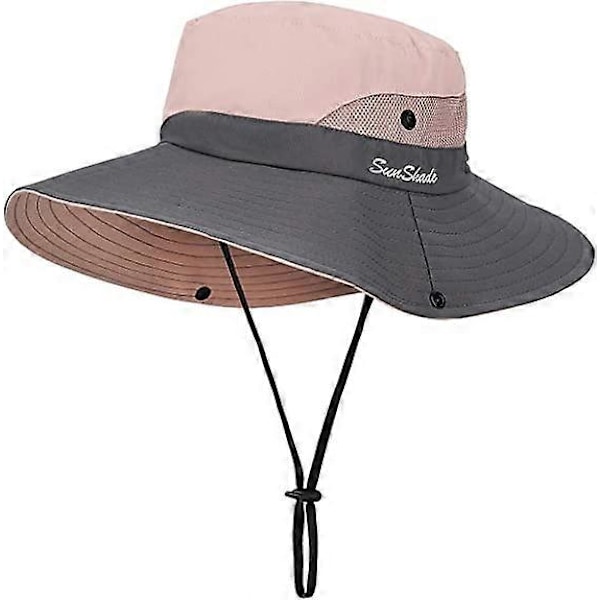 Vikbar Damhatt Bredbrättad Solhatt UV-skydd Mesh Visirhatt Perfekt för Resor Vandring Fiske Strand Trädgårdsarbete 56-58CM (Rosa)