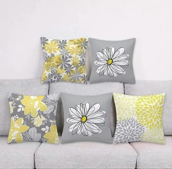 Sæt med 4 pudebetræk, blomsterpudebetræk til sofa, stue, soveværelse, indretning 45X45cm (Daisy - 45X45)