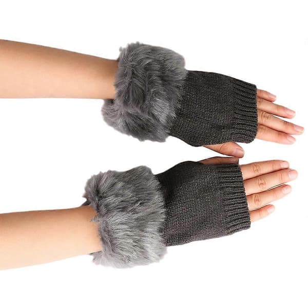 3 Par Päls Handskar Nya Stickade Ull Öppna Fingerhandskar Faux Ull Halvfingerhandskar C