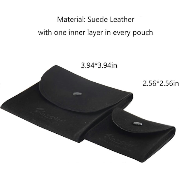 2-pack Svarta Smyckespåsar i Mockaimitation - Tryckknappsförslutning för Örhängen & Ringar