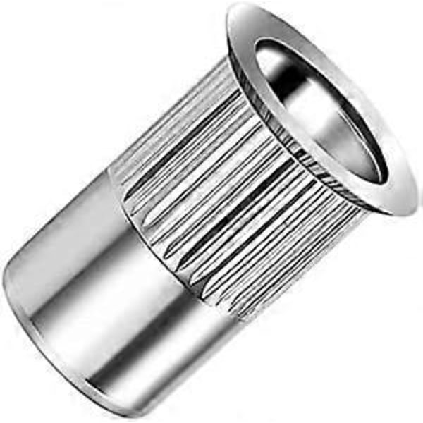M6 blindkrympehylse, forsenket hode, riflet rundt skaft, åpen gjenget innsats, 6mm riflet sinkbelagt stål, blindmutter for stål, legering, kobber, plast, fi