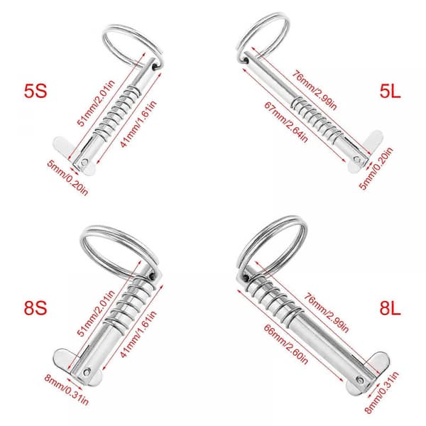 (5x76mm) Quick Release Cotter Pin Quick Release Pin 316 Rustfrit Stål Bimini Top Pin Marine med Trækringe Båddele Hardware