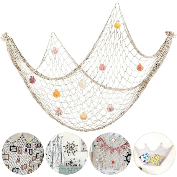 Koristeellinen kalastusverkko 200x150cm, kalastusverkko simpukoilla, Välimeren tyyli, valokuvakoriste, Havaiji-teema, seinätyyli