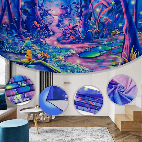 Blacklight Fantasy Forest Psykedelisk Plante UV Reaktiv Natur Tre Tapestry for Soverom Mystisk Landskap