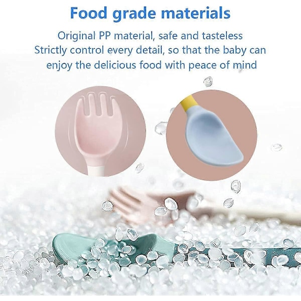 Stk Baby Træningsske og Gaffel Fleksibel Varmebestandig Let Greb Lærings Ske Børne Gaffel (Gul)