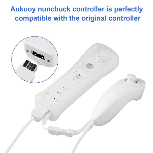 2-pakning Nunchuk-kontroller for Wii, Fjernkontroll Nunchuk Jostick Spillkontroller Kompatibel med Nintendo Wii og Wii U Vide