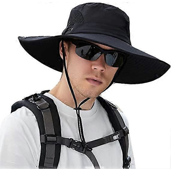 Solhat Anti-UV UPF 50+ Udendørs Fiskehat Bred Skygge Fiskekasket Åndbar Hurtigtørrende til Camping Vandreture Cykling - Sort