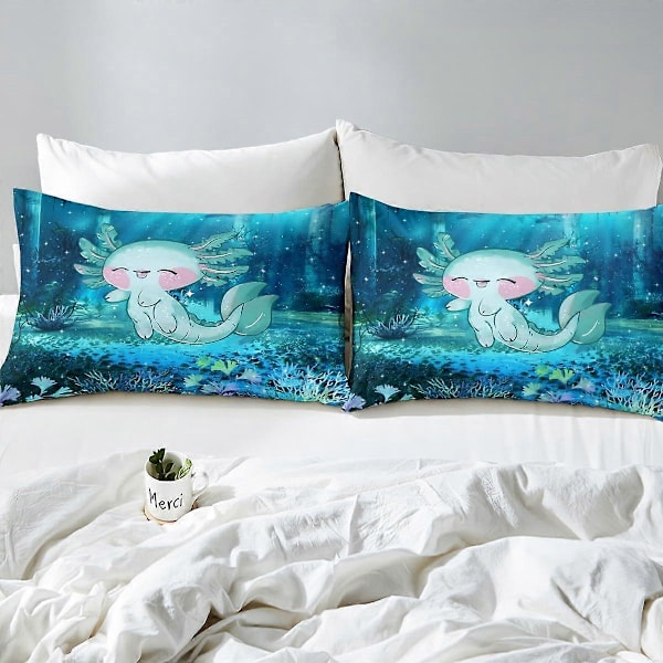 2 stk. sengesett tegneserie 3D-print Axolotl for barn, enkeltseng