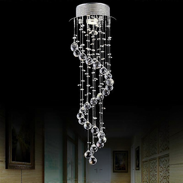 Taklamper Moderne Led Lysekrone Spiral Ball Regndråpe K9 Krystall Hengende Belysningsarmatur for Hotell Korridor Inngangsdekor D7.9 Tommer H25.2 Tommer
