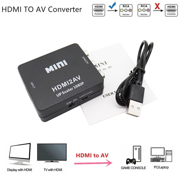 Hdmi Till Av Rca Cvsb L/r 1080p Scaler Converter Box Hd Vide white